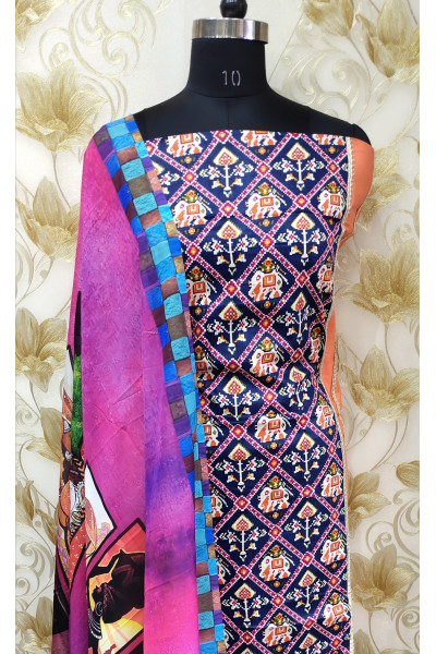 All Over Printed Cotton Silk Suit Fabric Set (KR1315)